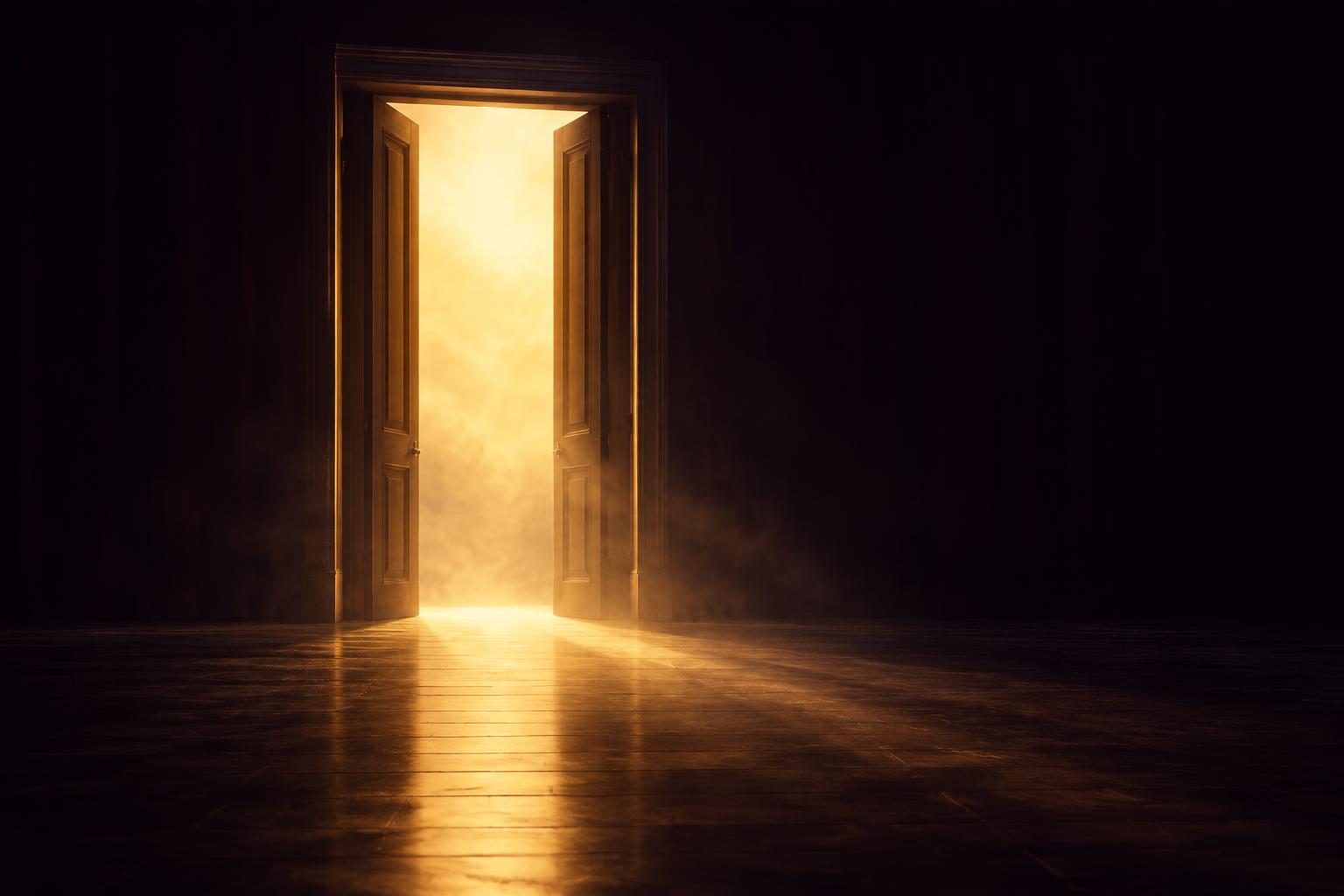 A tall doorway filled with golden light